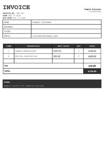 Classic Receipt template